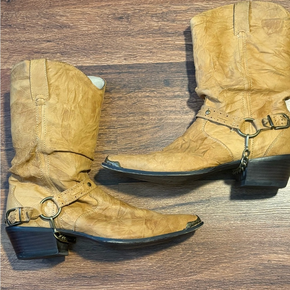 Women's Durango Tan Crush Slouch Harness Western Leather Boot  Size US 8